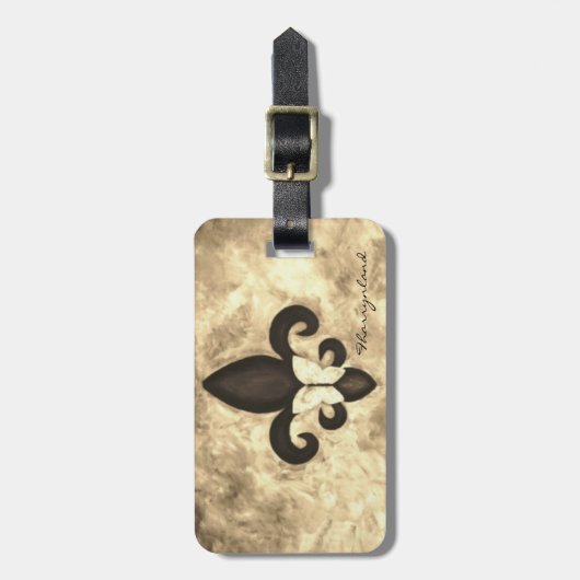 Sepia Butterfleur | Tan Butterfly op Fleur de Lis Bagagelabel (Voorkant verticaal)