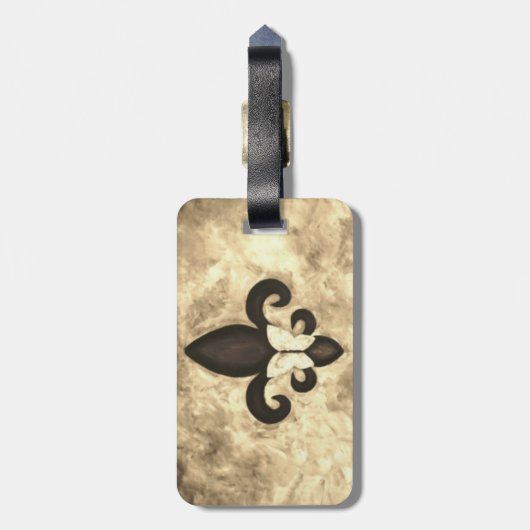 Sepia Butterfleur | Tan Butterfly op Fleur de Lis Bagagelabel (Achterkant verticaal)