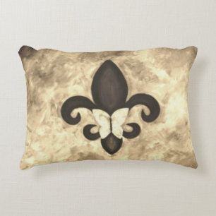 Sepia Butterfleur Tan Butterfly op Fleur de Lis Decoratief Kussen