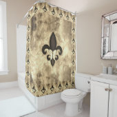 Sepia Butterfleur | Tan Butterfly op Fleur de Lis Douchegordijn (In situ)