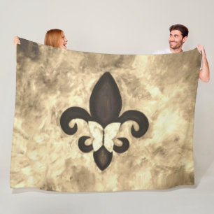 Sepia Butterfleur Tan Butterfly op Fleur de Lis Fleece Deken