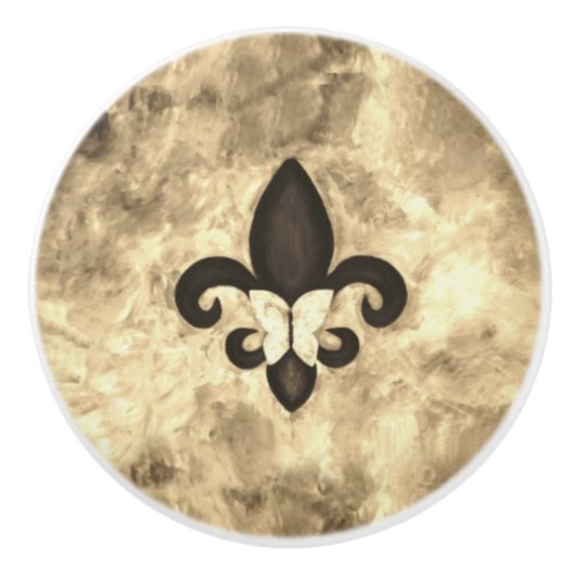 Sepia Butterfleur | Tan Butterfly op Fleur de Lis Keramische Knop (Voorkant)