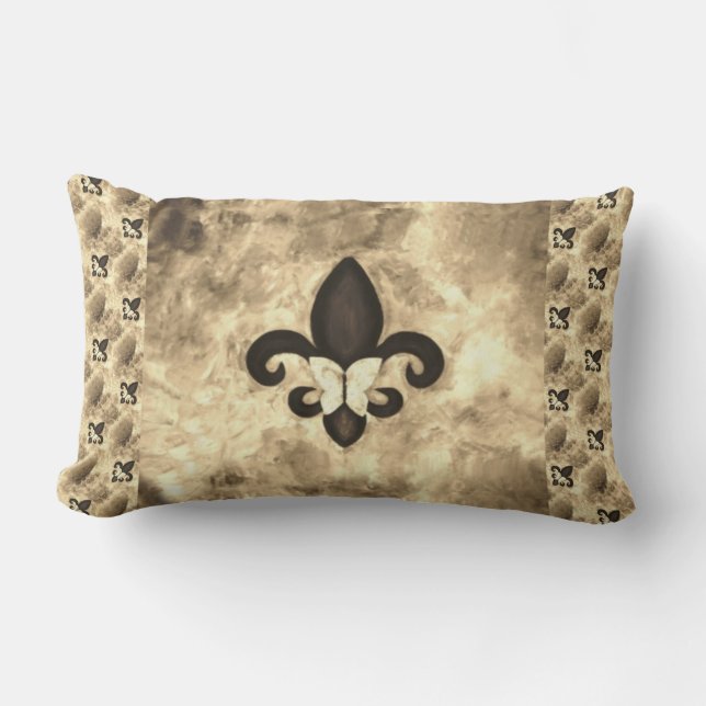 Sepia Butterfleur | Tan Butterfly op Fleur de Lis Kussen (Voorkant)