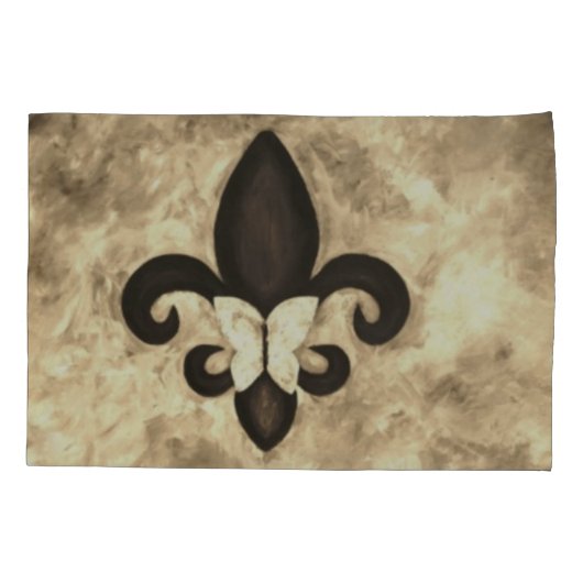 Sepia Butterfleur | Tan Butterfly op Fleur de Lis Kussensloop (Achterkant-Links)