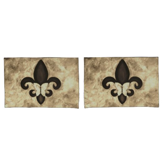 Sepia Butterfleur | Tan Butterfly op Fleur de Lis Kussensloop (Voorkant-Set)