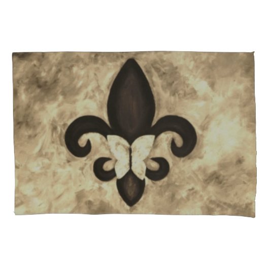 Sepia Butterfleur | Tan Butterfly op Fleur de Lis Kussensloop (Voorkant-Links)