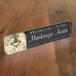 Sepia Butterfleur | Tan Butterfly op Fleur de Lis Naambordje