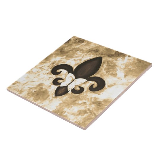 Sepia Butterfleur | Tan Butterfly op Fleur de Lis Tegeltje (Zijkant)