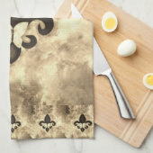 Sepia Butterfleur | Tan Butterfly op Fleur de Lis Theedoek (Quarter Fold)