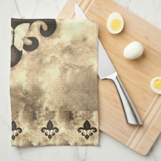 Sepia Butterfleur | Tan Butterfly op Fleur de Lis Theedoek (Quarter Fold)