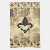 Sepia Butterfleur | Tan Butterfly op Fleur de Lis Theedoek (Verticaal)