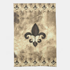 Sepia Butterfleur | Tan Butterfly op Fleur de Lis Theedoek