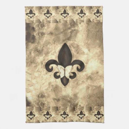 Sepia Butterfleur | Tan Butterfly op Fleur de Lis Theedoek (Verticaal)
