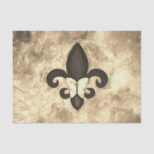 Sepia Butterfleur | Tan Butterfly op Fleur de Lis Tissuepapier (Voorkant)