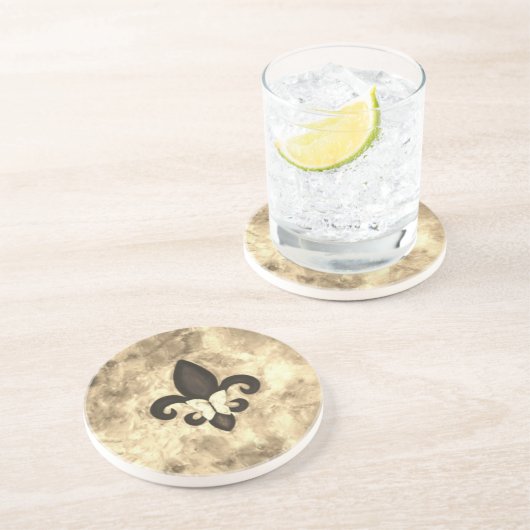 Sepia Butterfleur | Tan Butterfly op Fleur de Lis Zandsteen Onderzetter (Zijkant)