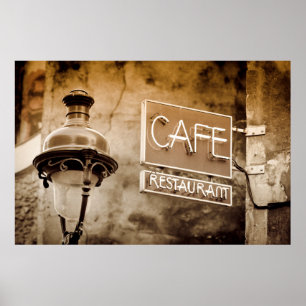 Sepia cafe bord, Parijs, Frankrijk Poster
