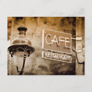 Sepia cafe sign, Parijs, Frankrijk Briefkaart