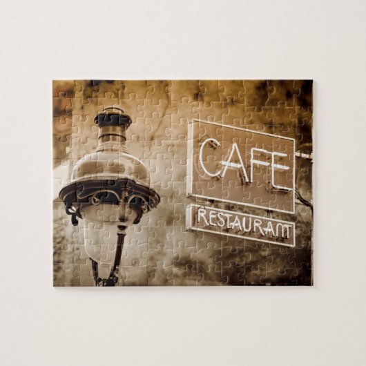 Sepia cafe sign, Parijs, Frankrijk Legpuzzel (Horizontaal)