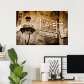 Sepia cafe sign, Parijs, Frankrijk Poster (Thuiskantoor)