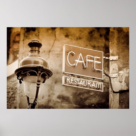 Sepia cafe sign, Parijs, Frankrijk Poster (Voorkant)