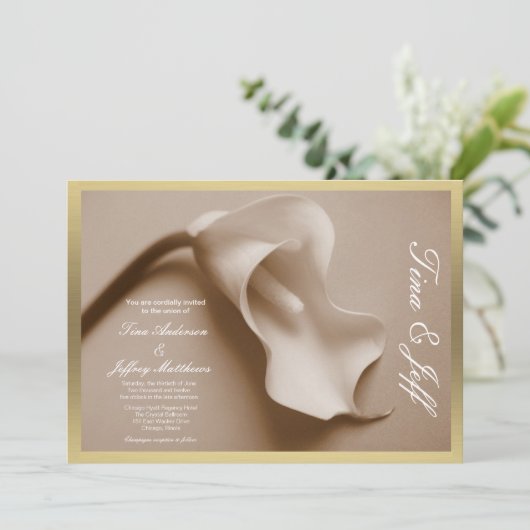 sepia calla lily bruiloft nodiggilt edge kaart (Staand voorkant)