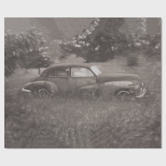  Sepia Car Antiek Oude Rustige Kunstontbinding Cadeaupapier (Vlak)