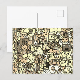 Sepia Cartoon Karakter Hand getrokken Toss Patroon Briefkaart