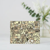 Sepia Cartoon Karakter Hand getrokken Toss Patroon Briefkaart (Staand voorkant)