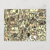 Sepia Cartoon Karakter Hand getrokken Toss Patroon Briefkaart (Voorkant)