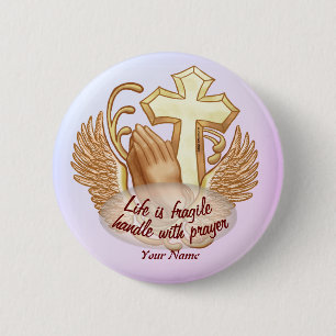 Sepia Christelijk Prayer Hands Ronde Button 5,7 Cm