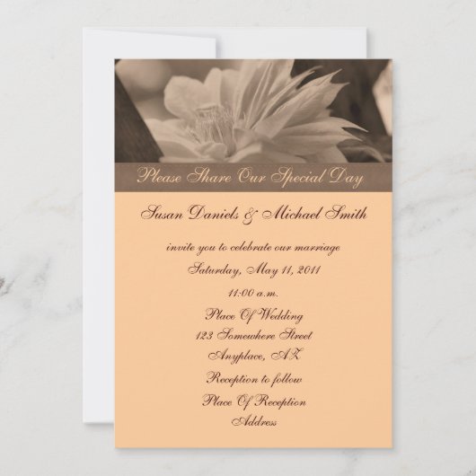 Sepia Clematis Flower Wedding Invitation Kaart (Voorkant)