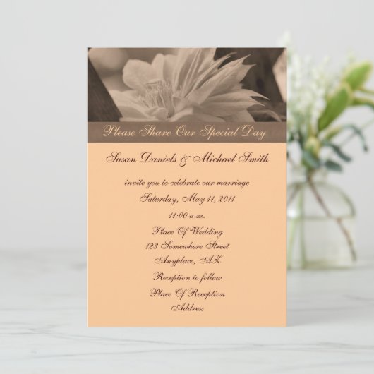 Sepia Clematis Flower Wedding Invitation Kaart (Staand voorkant)