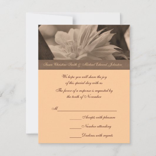 Sepia Clematis Weddenschap RSVP-kaart RSVP Kaartje (Voorkant)