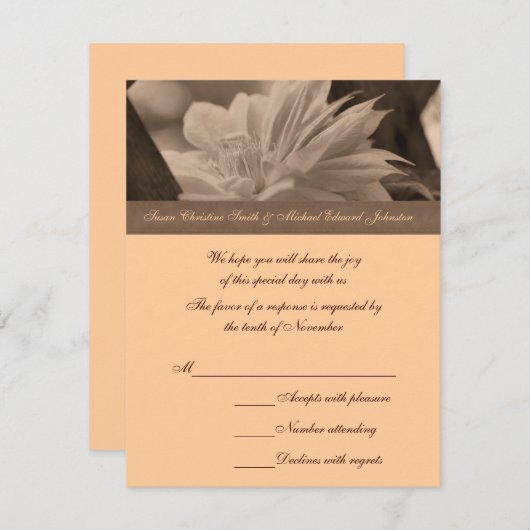 Sepia Clematis Weddenschap RSVP-kaart RSVP Kaartje (Voorkant / Achterkant)