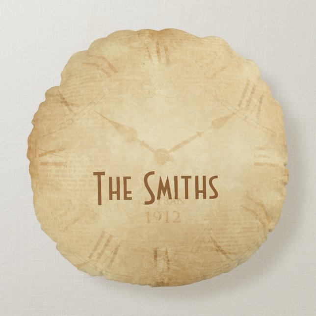 Sepia Clock Face Steampunk Rond Kussen (Voorkant)