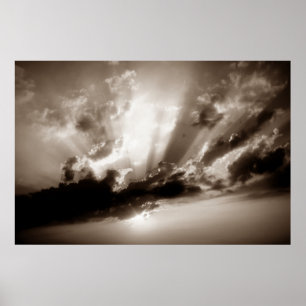 Sepia Clouds, Sky & Sunset Motivatie Vrijheid Poster