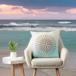 Sepia Compas Roos op blauw met handschrift Kussen