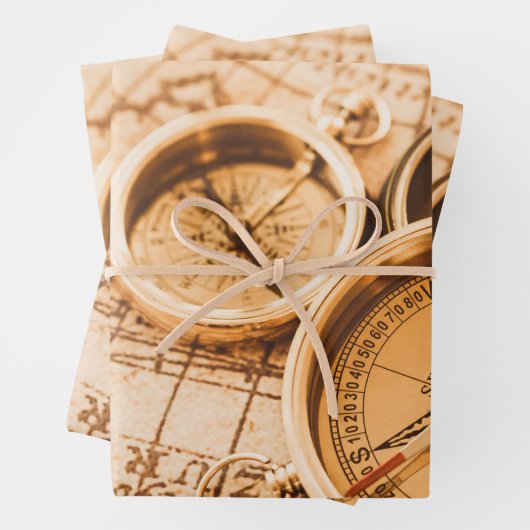 Sepia Compass Map ontkoppeling van ontkoppeling Inpakpapier Vel (In situ)