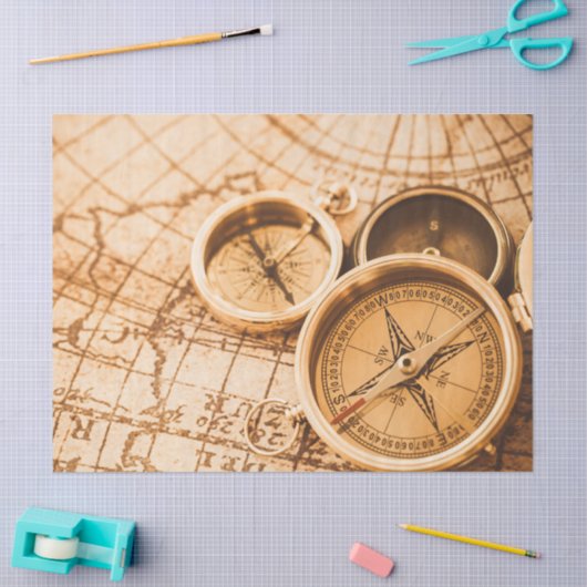 Sepia Compass Map ontkoppeling van ontkoppeling Tissuepapier (Craft)