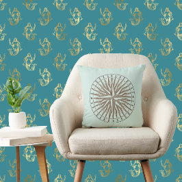 Sepia Compass Roos op Light  Green Kussen