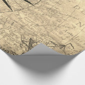 Sepia Compass zeilschip Discovery Age Wereldkaart Cadeaupapier (Hoek)