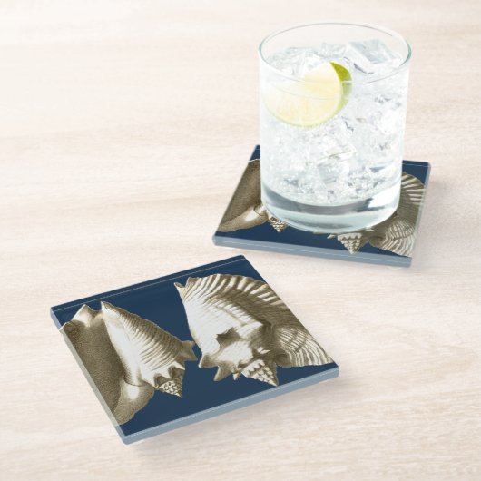 Sepia Conch Seashells Glazen Onderzetter (Schuin)