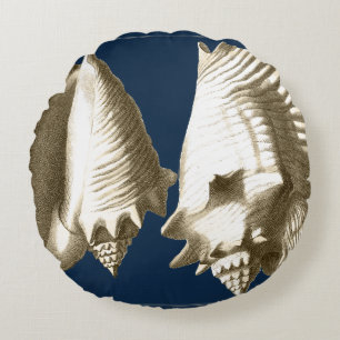 Sepia Conch Seashells Rond Kussen
