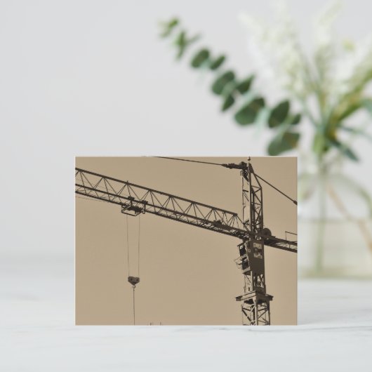 Sepia Construction Crane Briefkaart (Staand voorkant)