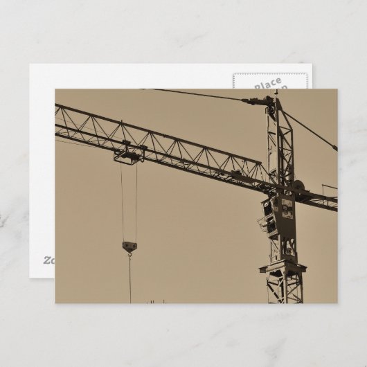Sepia Construction Crane Briefkaart (Voorkant / Achterkant)
