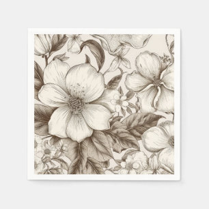 Sepia Cottagecore Bloem Tuin Crème Antiek Servet