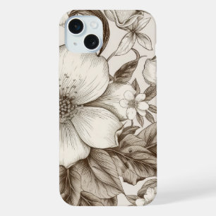 Sepia Cottagecore Bloemachtige Tuin Crème Vintage iPhone 15 Plus Case