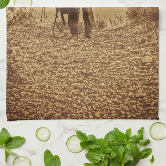 Sepia Cowboy Kitchen Towel Westerne Cowboy Theedoek (Gevouwen)