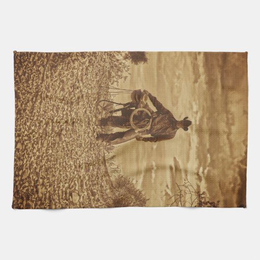 Sepia Cowboy Kitchen Towel Westerne Cowboy Theedoek (Horizontaal)