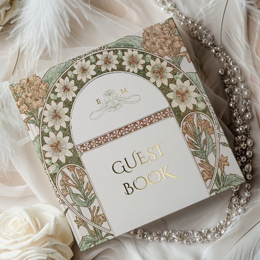 Sepia & Cream Gold Wedding Art Nouveau Gastenboek